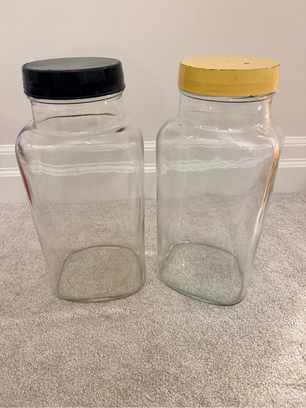 Glass Pantry Jars with Black and Yellow Lids - Set of 2